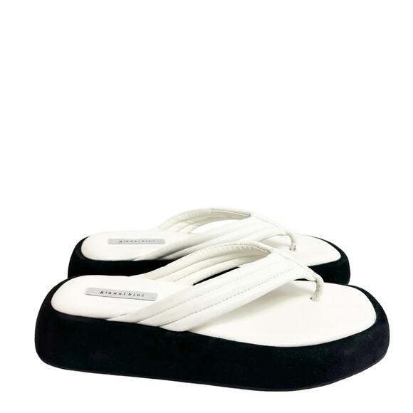 GIANNI BINNI WESLEY WHITE BLACK WOMEN SANDALS SIZE 8M LEATHER PLATFORM - Picture 8 of 10